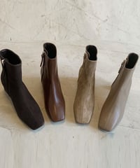 【real leather】square too short boots/smooth leather