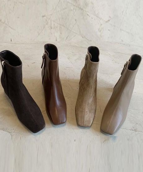 【real leather】square too short boots/smooth leather