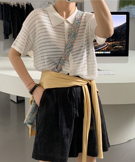 sheer border shirt/2color