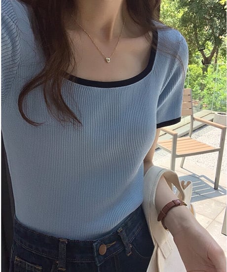 piping square neck tee/4color(ネコポス)