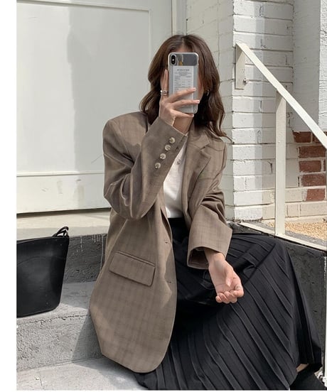 back slit check jacket/2color