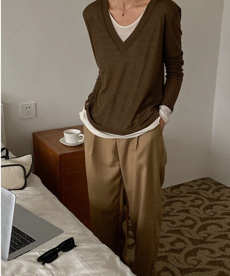 [OUTLET]V neck layered long-T/3color(ネコポス)