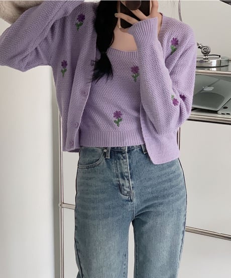 flower knit ensemble/3color