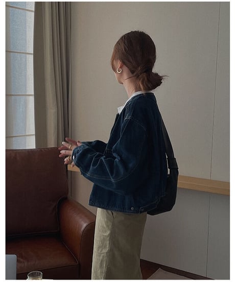 [OUTLET]no collar denim jacket/2color