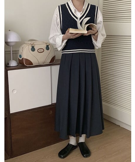 A line pleats long skirt/3color
