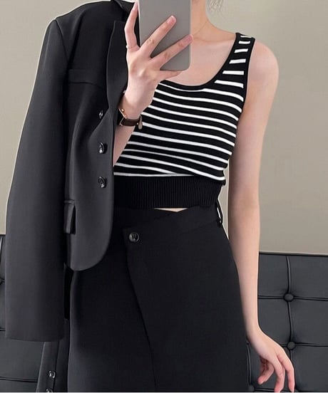 border cropped tanktop/2color(ネコポス)
