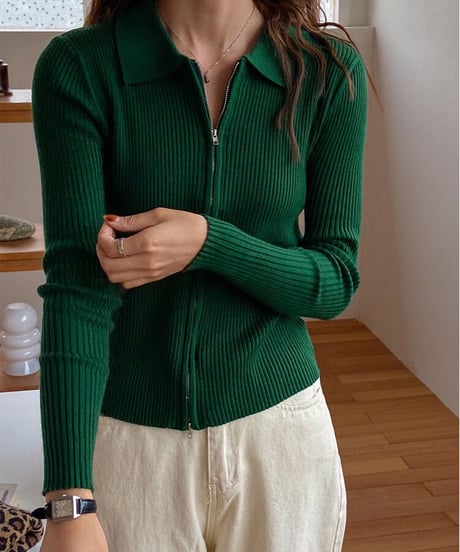 zip up rib knit/5color(ネコポス)