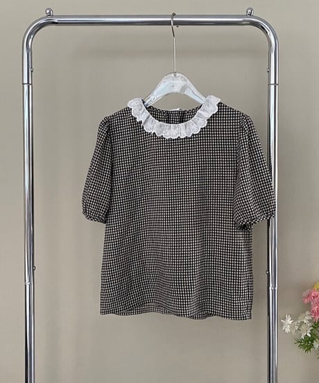 gingham check lace blouse(ネコポス)