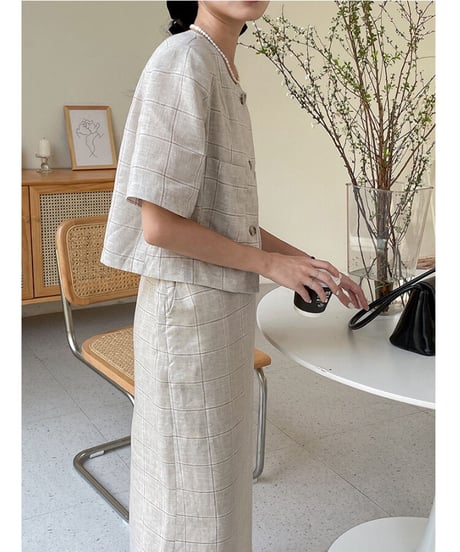 （linen 100%）linen check SET UP(下)/2color