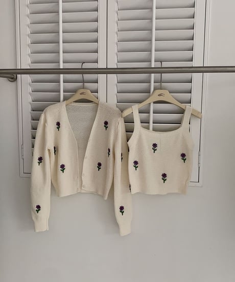 flower knit ensemble/3color