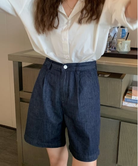 (one day)indigo denim half pants