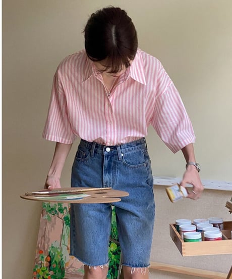 stripe half sleeve shirt/2color(ネコポス)