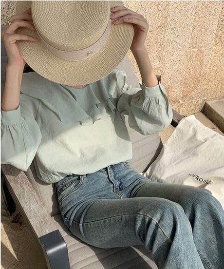 frill collar blouse/2color