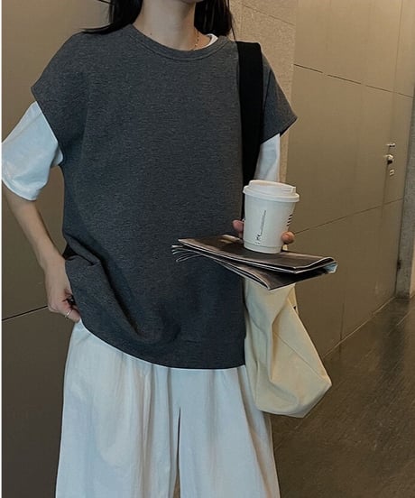loose u neck vest tops/2color