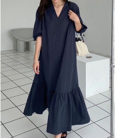 V neck long dress/3color
