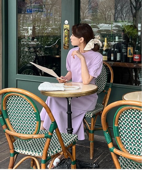 puff sleeve simple dress/3color