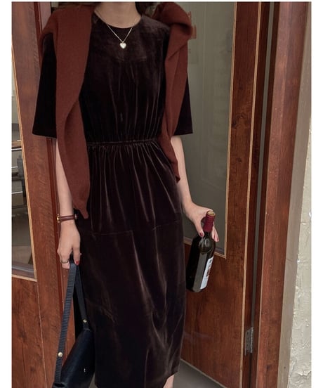velour half sleeve dress/2color