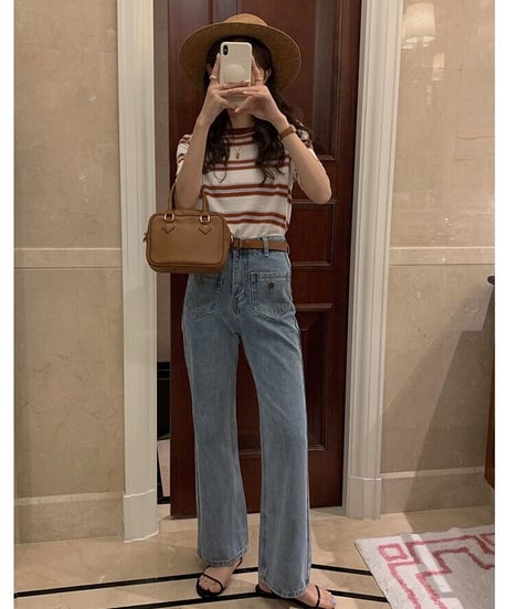 front pocket semi flare denim/2color