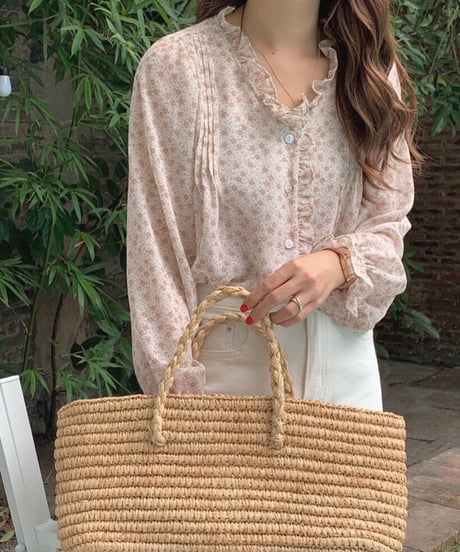 flower V neck chiffon blouse/3color