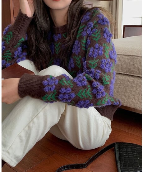 [OUTLET]retro flower knit pullover