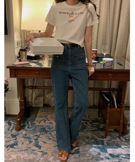 front pocket semi flare denim/2color