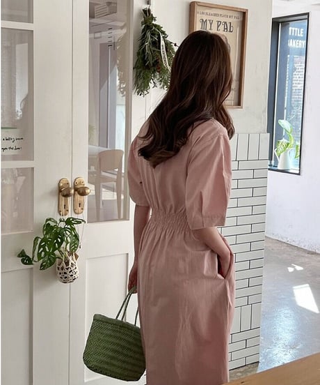 waist mark linen dress/3color