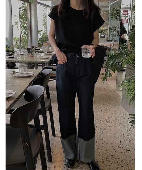 loose u neck vest tops/2color
