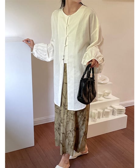 cotton linen long blouse/3color