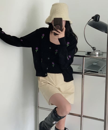 flower knit ensemble/3color