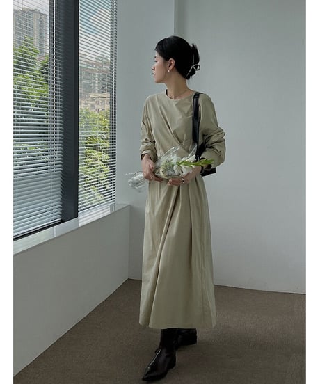 waist wrap long dress/3color