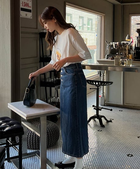 front button denim skirt/2color