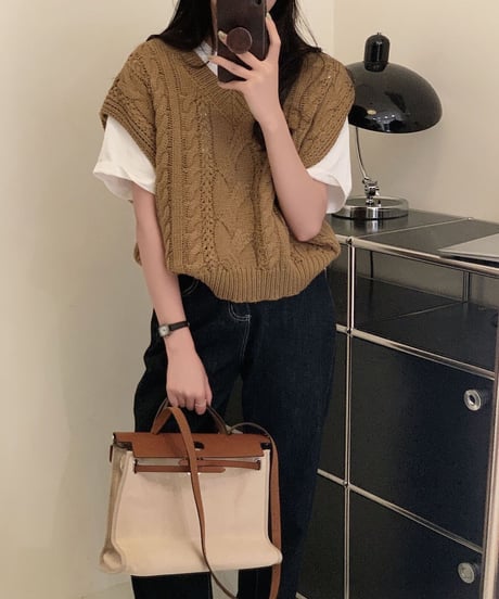 drop shoulder cable vest/5color