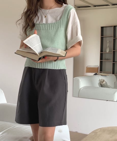 square neck knit bustier/4color