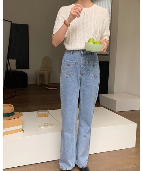 front pocket semi flare denim/2color