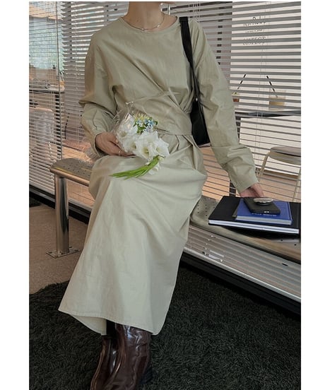 waist wrap long dress/3color