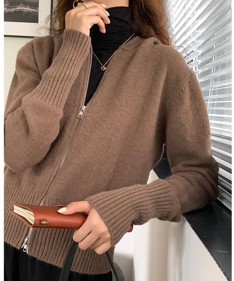 knit zip up hoodie/5color