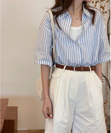 stripe half sleeve shirt/2color(ネコポス)