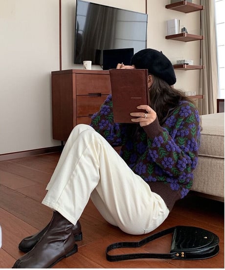[OUTLET]retro flower knit pullover