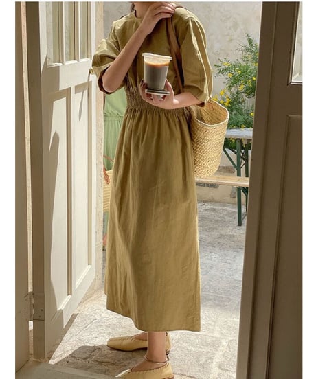 waist mark linen dress/3color
