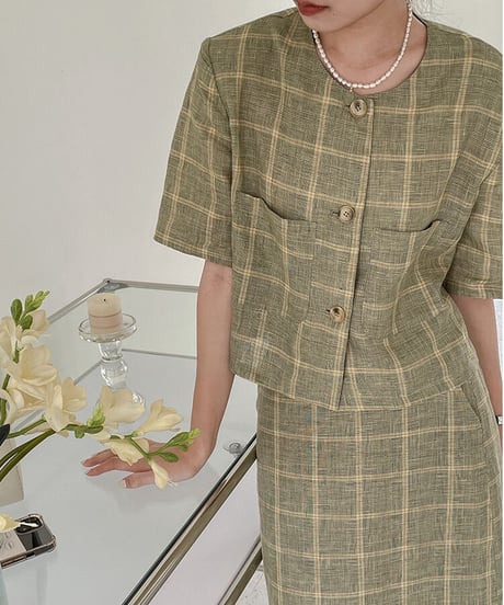 （linen 100%）linen check SET UP(上)/2color