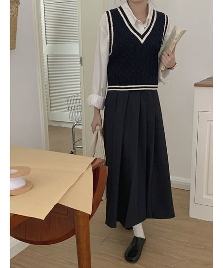 A line pleats long skirt/3color