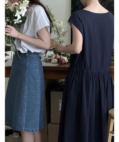 A line middle denim skirt/2color