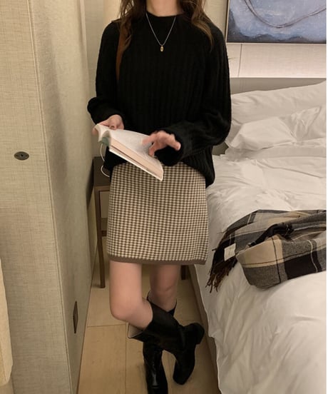 knit short skirt/2color