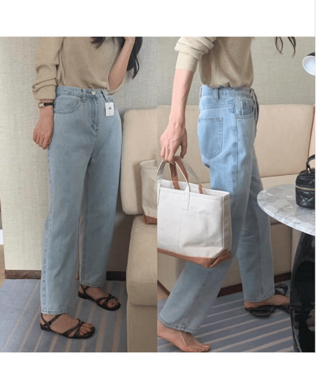 straight light denim pants