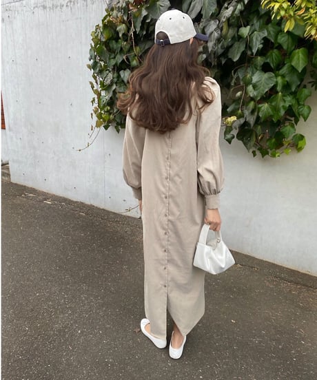 2way puff sleeve long dress/3color