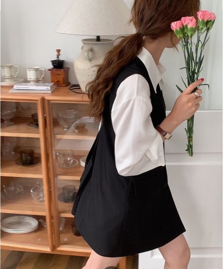 asymmetry vest one-piece/2color