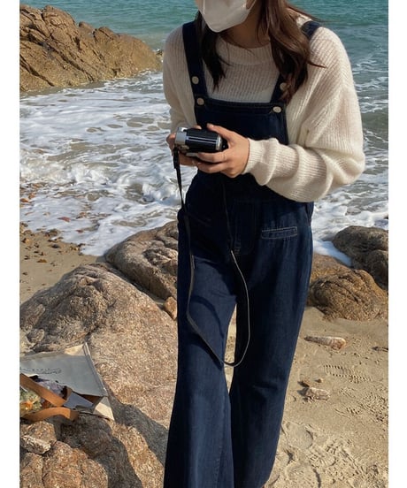 flare denim salopette/2color