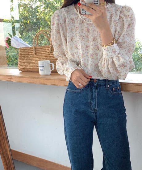 wrinkle flower blouse/2color(ネコポス)