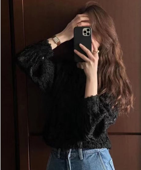 glossy lace blouse/2color