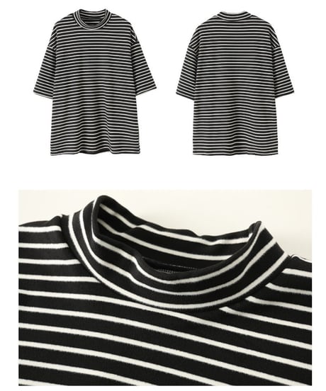 mock neck border T-shirt/2color(ネコポス)